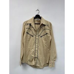 Vintage‎ Saturdays Western Wear Shirt Mens Small Tan Pearl Snap Embroidered 80s